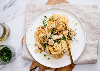 Batch Cooking Day 1: Pasta Aglio Olio mit geröstetem Blumenkohl